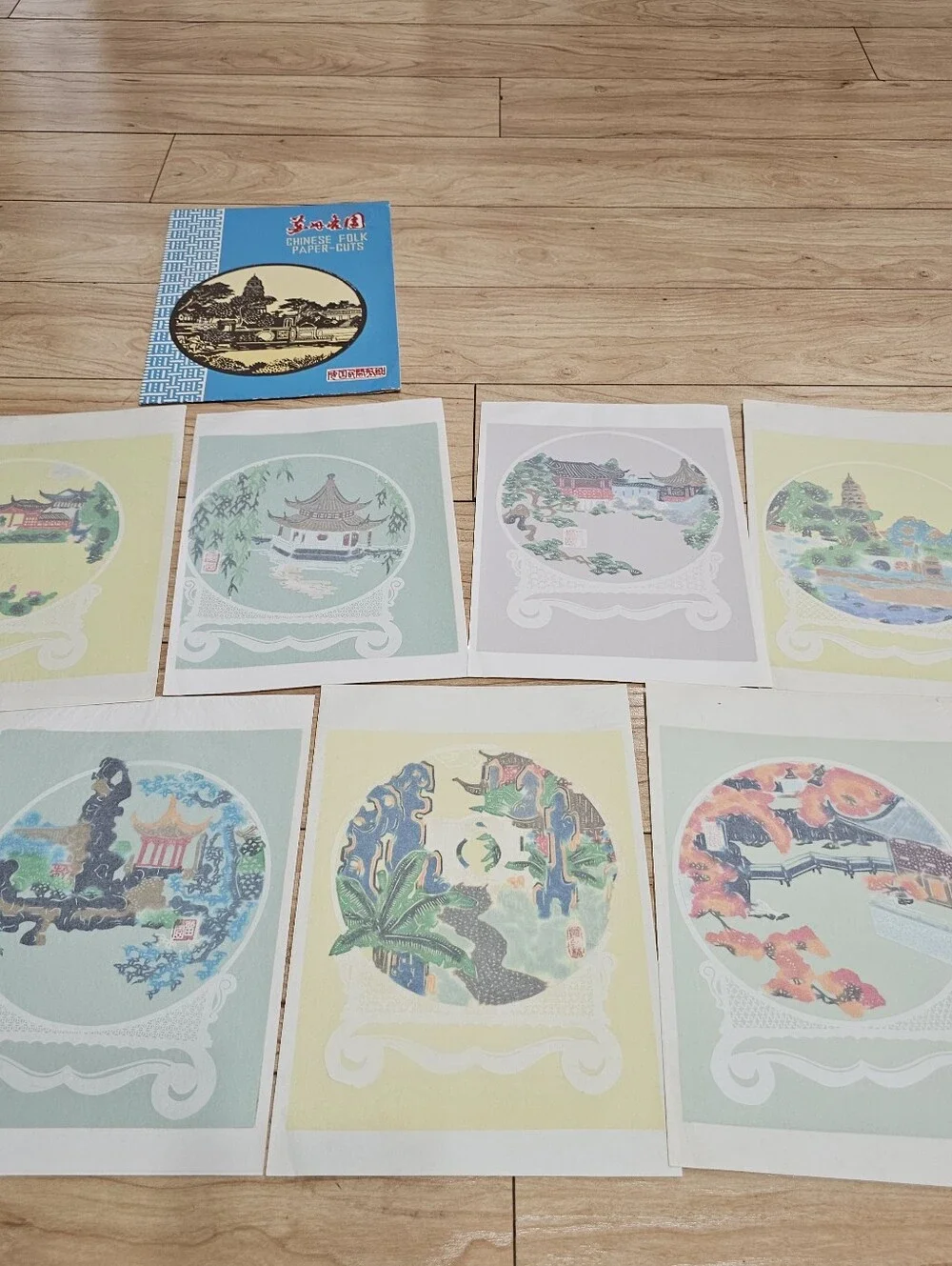 Vintage Chinese Paper-Cut Art Ephemeral — Scenic Collection Colorful — Set of 7